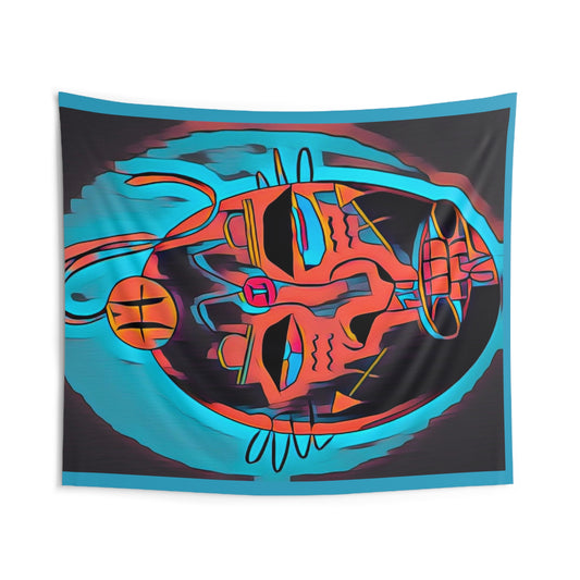Zodi-ABSTRACT Tapestry (Turquoise & Bright Orange)