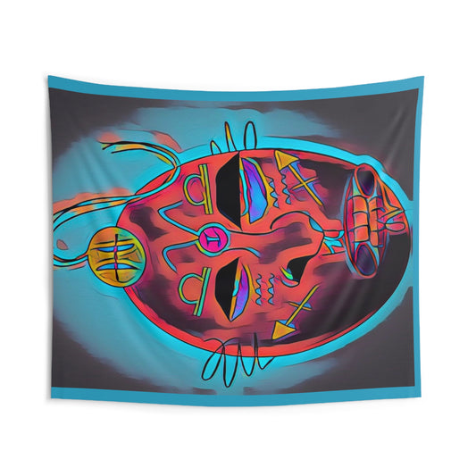 Zodi-ABSTRACT Tapestry (Turquoise & Red-Orange)